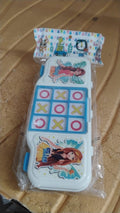 Colorful multipurpose kids stationery box with Tic Tac Toe game