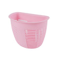 Kitchen organizer basket mounted next to a sink, holding sponges and dishwashing liquid.