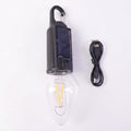 Close-up of vintage warm LED filament bulb in camping lantern