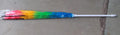 Brightly coloured microfiber duster head for attracting dust.