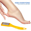 Stainless steel foot file with an ergonomic handle for comfortable dead skin removal.