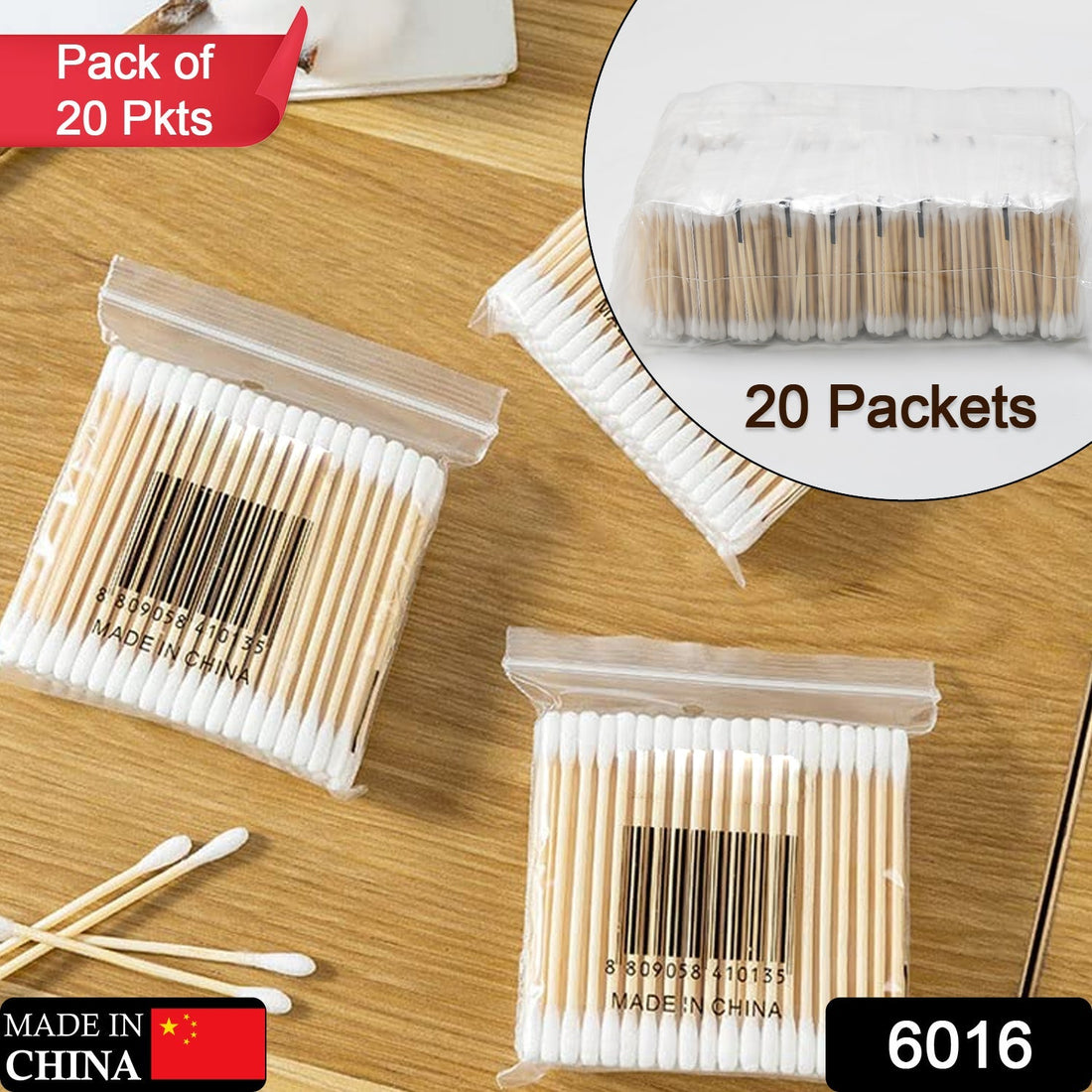 Eco-friendly bamboo cotton swabs, perfect for makeup application.