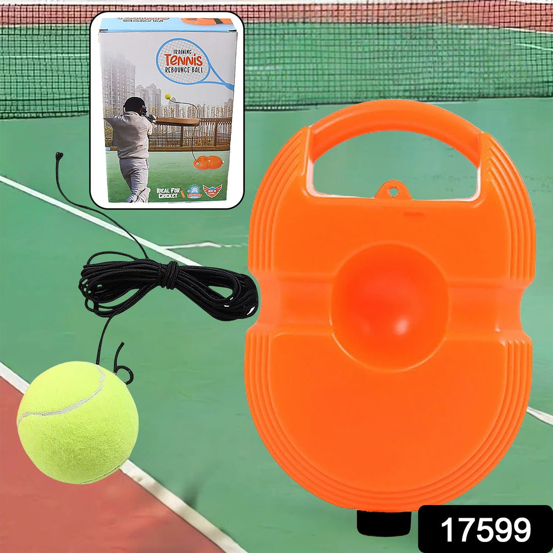 Blue Tennis Rebound Trainer with string and stable base for solo practice.