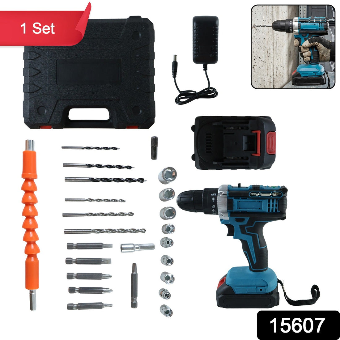 Cordless drill machine with bits and sturdy carry case