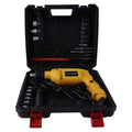 Drill machine kit carried in durable case with accessories