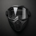 Full view of protective riding goggles with detachable shield in black