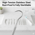 Close-up of the varied tips of the stainless steel toothpicks for thorough cleaning.