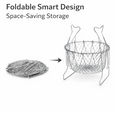 Foldable chef basket showcasing different configurations for washing, frying, and steaming.
