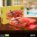 Open two-compartment lunch box showing separate food sections.