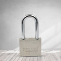 Safelix 60mm solid padlock displaying its compact yet strong size.