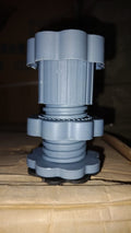 Washing machine lifted by Garth anti-skid pads, demonstrating enhanced stability and floor protection.