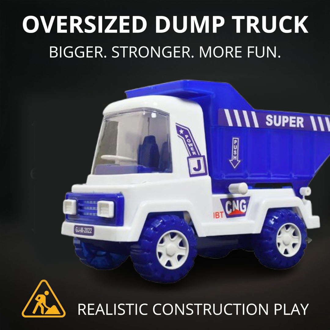 A vibrant yellow friction dumper truck toy with an openable container, ready for kids' playtime.