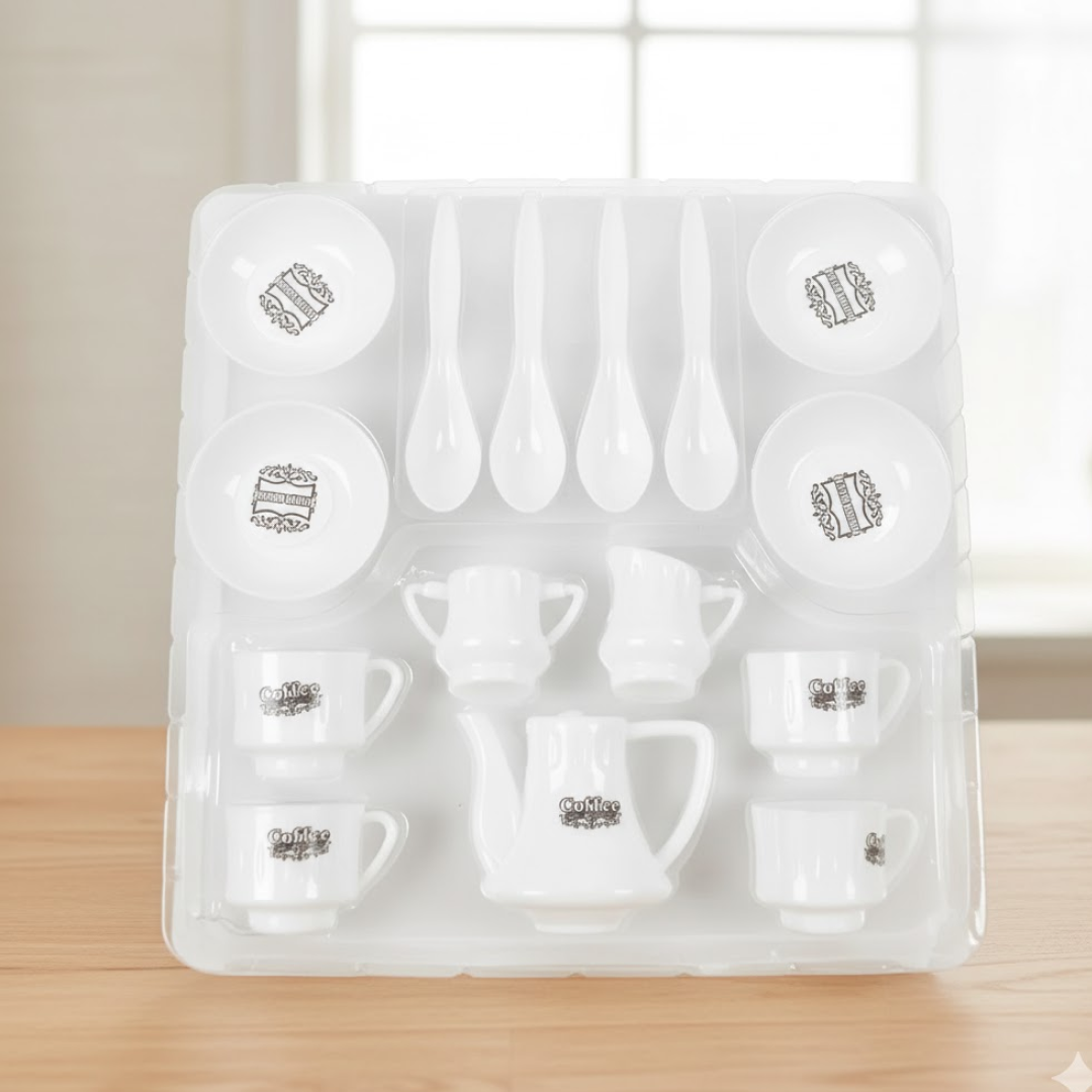 Tickles 14-piece kids' coffee tea set with cups, saucers, and a kettle.