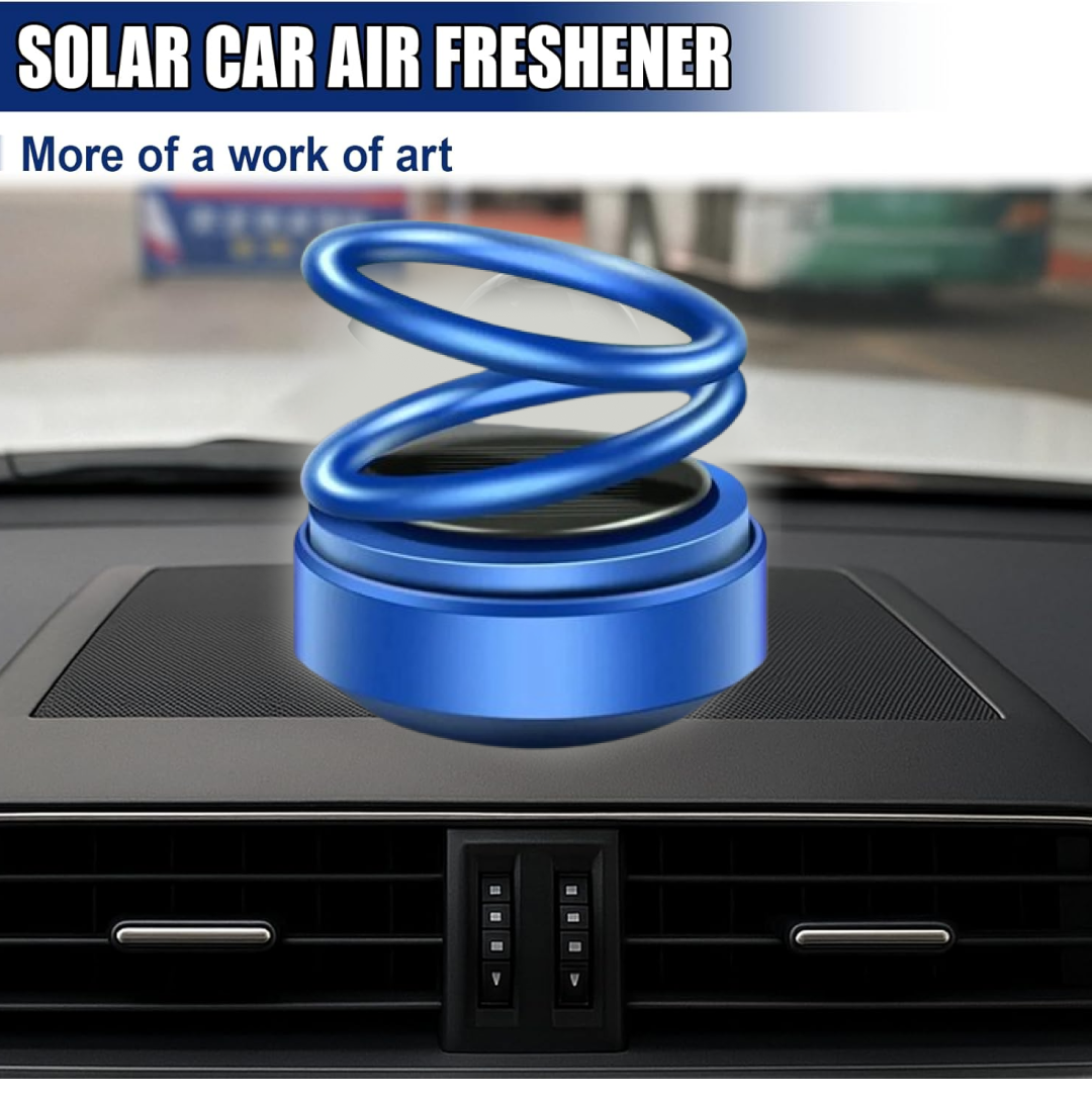 Solar Car Aroma Diffuser with a 360° rotating design displayed in a car interior.