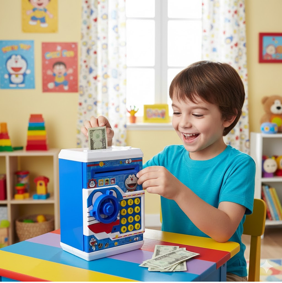 Kids Electronic Piggy Bank with secure password lock for fun savings.
