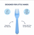 The set of five reusable plastic forks displayed against a neutral background for clear product visibility.
