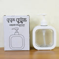 Additional view of the empty clear plastic pump bottle for soap or lotion.