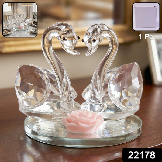 Beautiful crystal swan showpiece with mirror base for home display