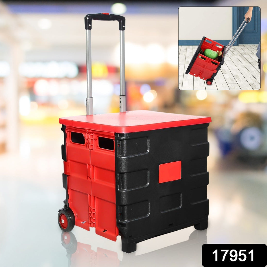 ClassiCarry foldable shopping trolley cart displayed with its wheels and handle extended.