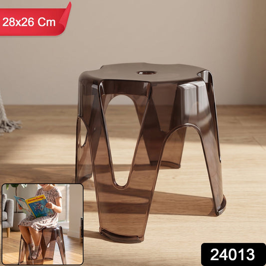 Pack of sturdy plastic sitting stools in transparent brown finish