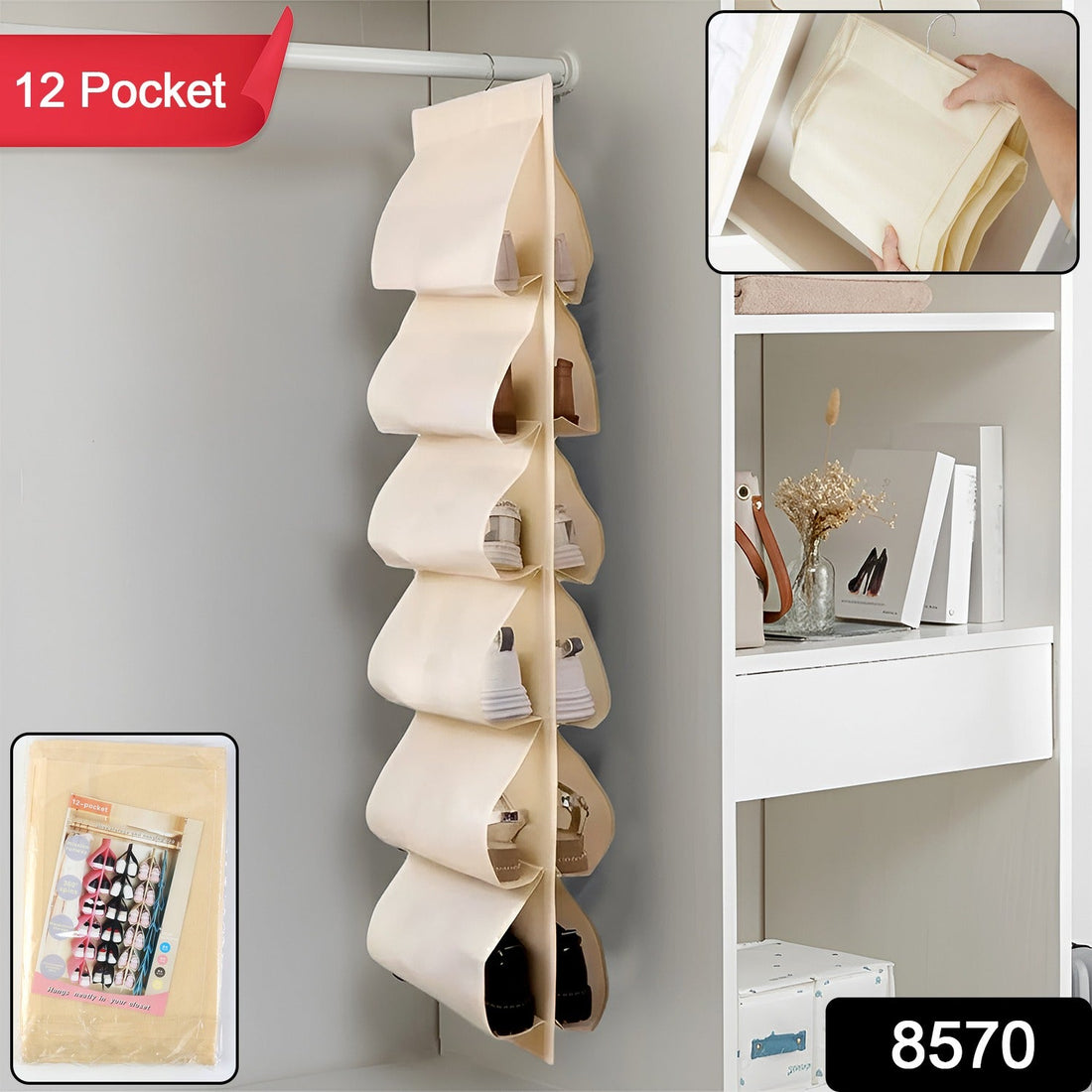 12-pocket hanging shoe organizer bag in bright mixed colors