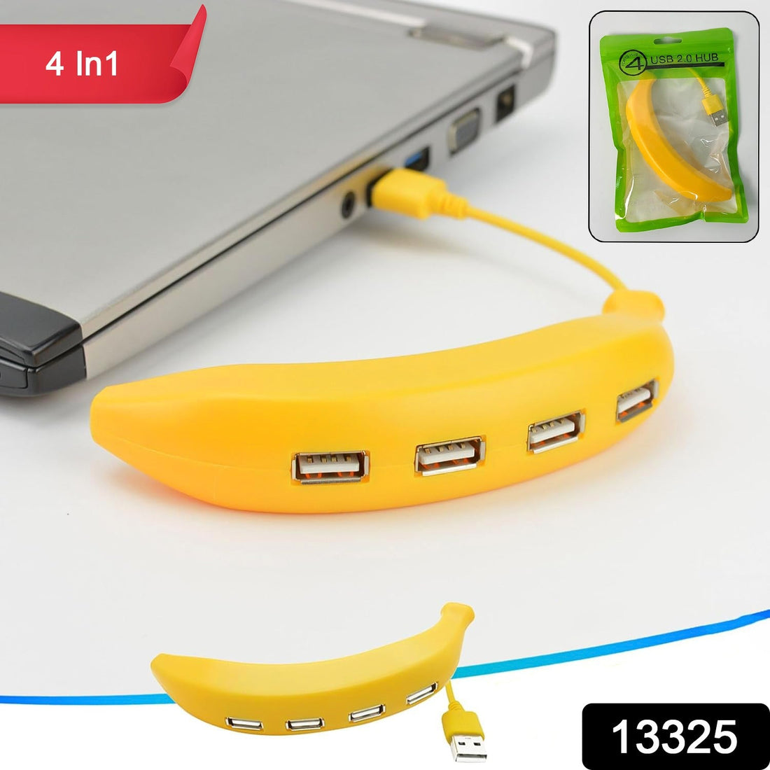Banana Shape USB Hub on a desk, connecting multiple devices for efficient workflow.