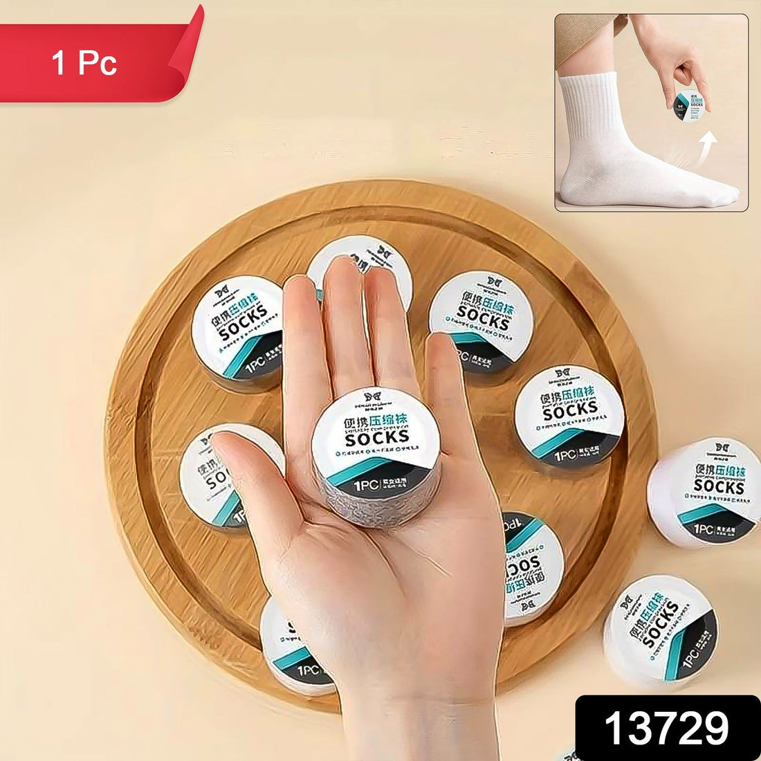 A pair of compact, white disposable travel socks for easy packing.