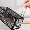 A trapped mouse visible inside the live catch cage, demonstrating humane capture.