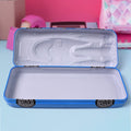 Side view of the vibrant car shape metal stationery box.