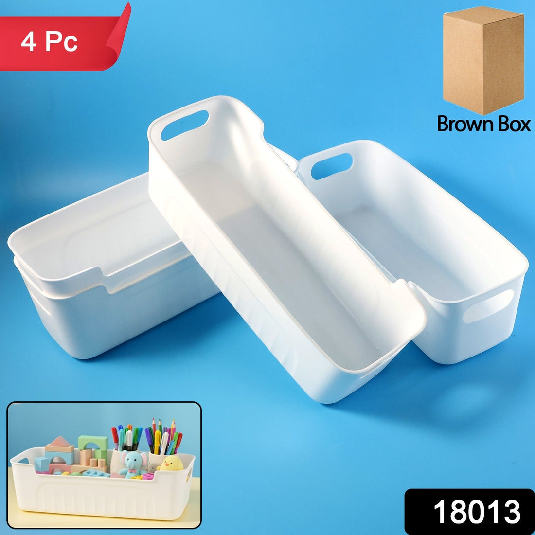 White plastic stackable storage basket set with four organizers