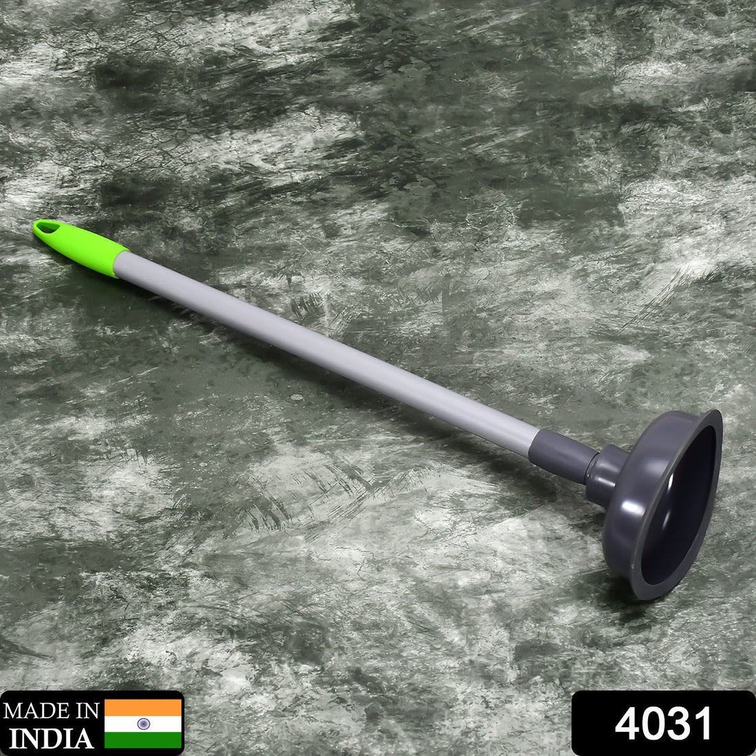 Heavy-duty toilet plunger with ergonomic handle for effective clog removal.