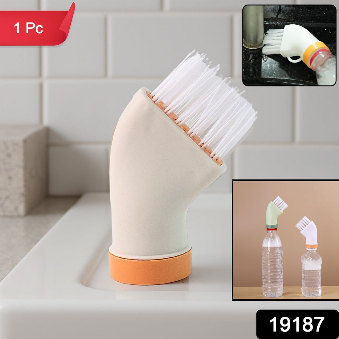 Bottle-attachable cleaning brush with ergonomic handle and bristles