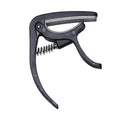 Wagtail guitar capo securely clamped on an acoustic guitar neck.