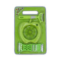 Efficient chopping board with knife set and scissors, ideal for cutting vegetables.
