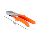 Side view of ergonomic garden scissors highlighting sharp blade and spring action.