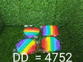 Rainbow colored fidget toy held in hand showing bubble detail