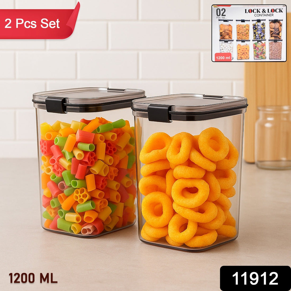 1200 ML airtight food storage container set in transparent BPA-free plastic with clip lock lid
