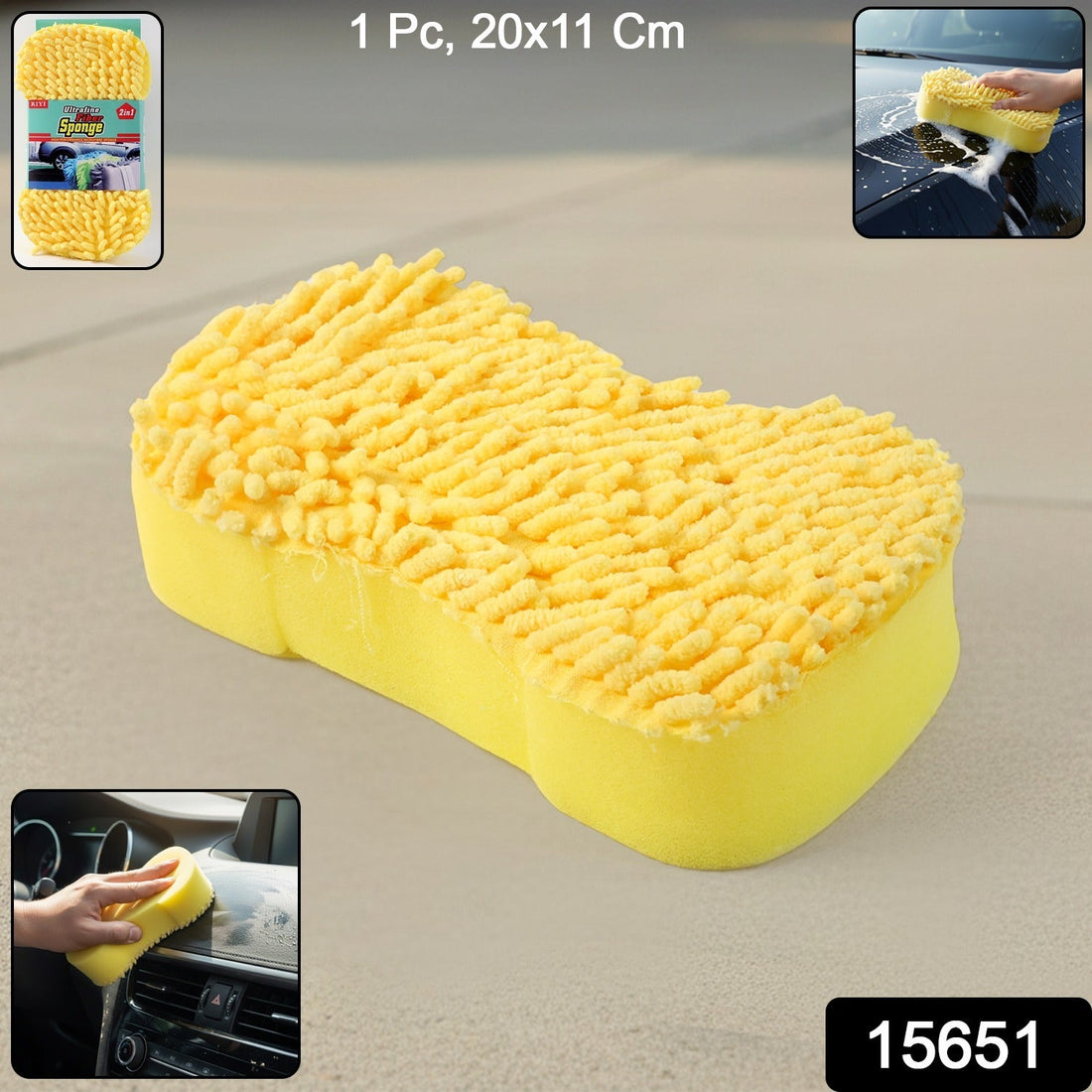 Microfiber car washing sponge with dual cleaning surfaces