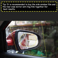 A car's side mirror with the anti fog film, providing a clear view of the road behind.