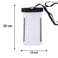Size diagram indicating dimensions of waterproof mobile pouch