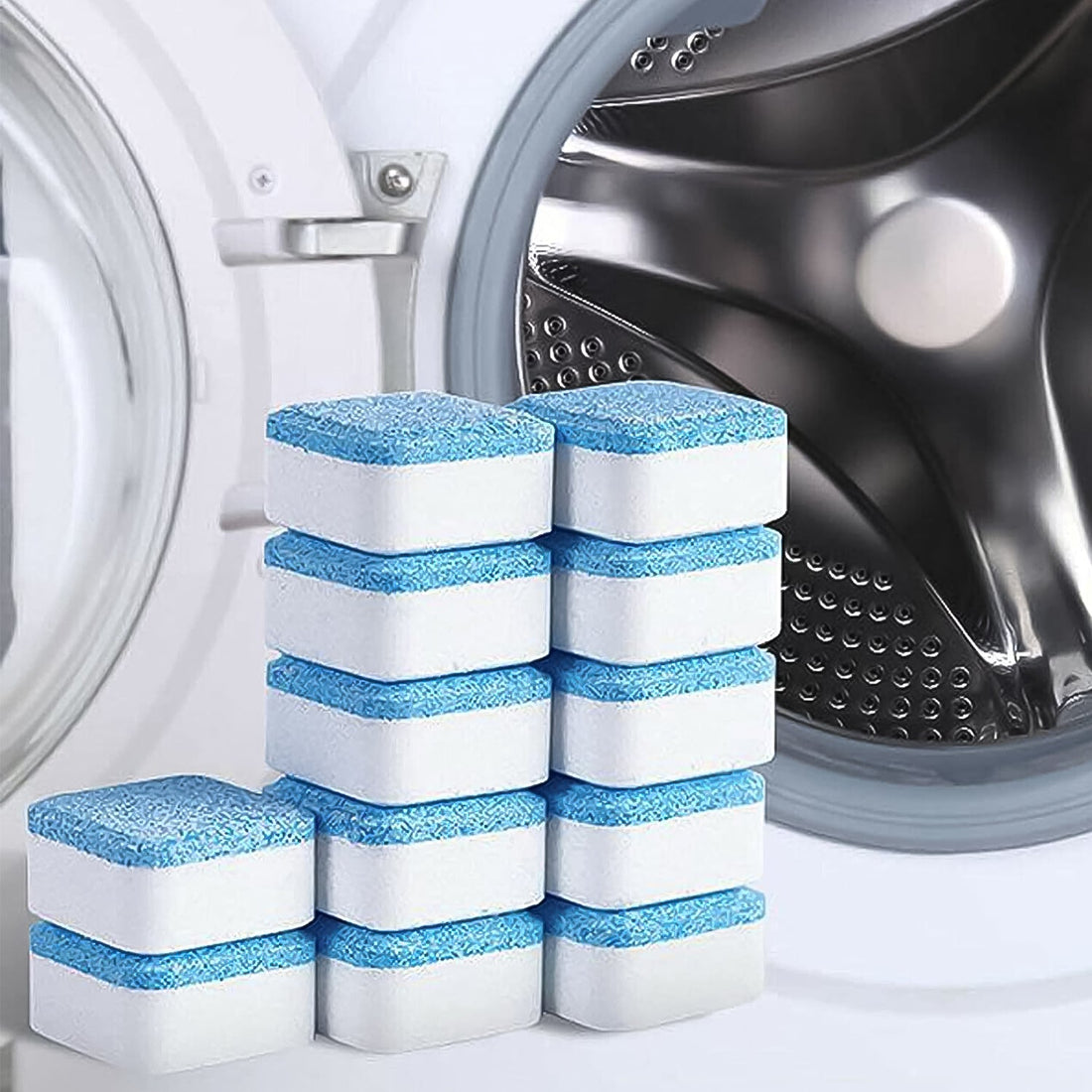 Velvet Wipe washing machine cleaner tablets with lavender scent in a white container.