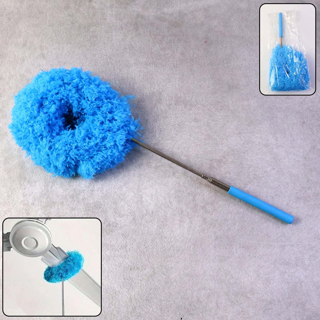 Extendable microfiber cleaning duster with soft round head for effective dust removal