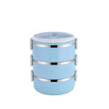 Insulated 3-layer stainless steel lunch box designed to keep food hot.