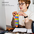 Stress-relieving rainbow plastic slug fidget toy curled into a compact, engaging shape.