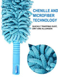 The flexible head of the microfiber duster bending to clean intricate areas.
