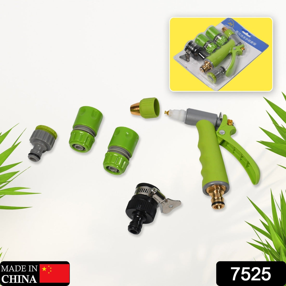 Durable zinc alloy high-pressure water spray nozzle for garden use.