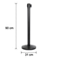 Side view of heavy duty crowd control pole with sturdy base and retractable belt
