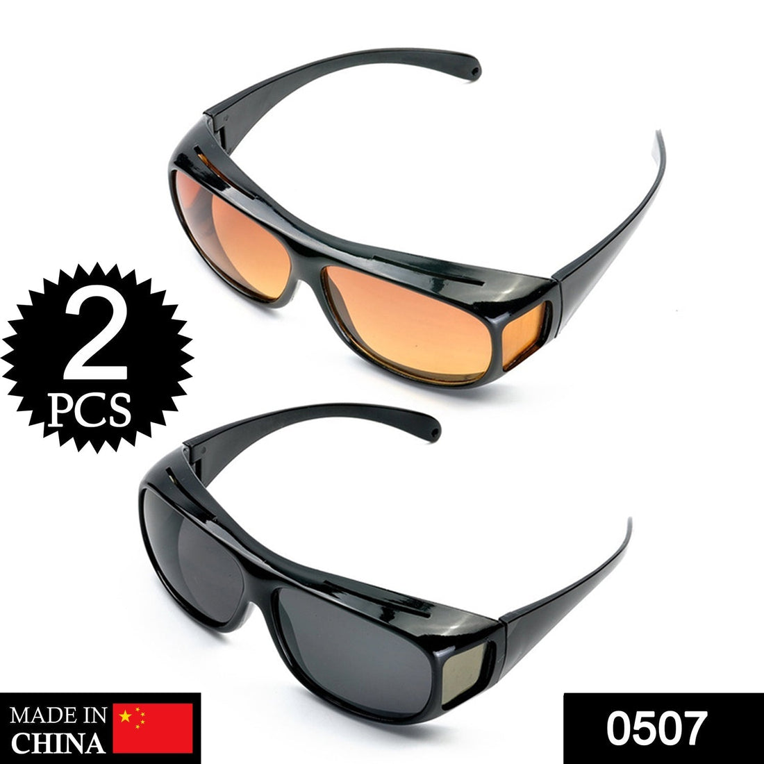 Safora Night Driving Glasses with anti-glare yellow lenses.