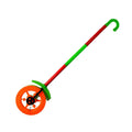 Child happily playing with the colorful single wheel light-up push toy.