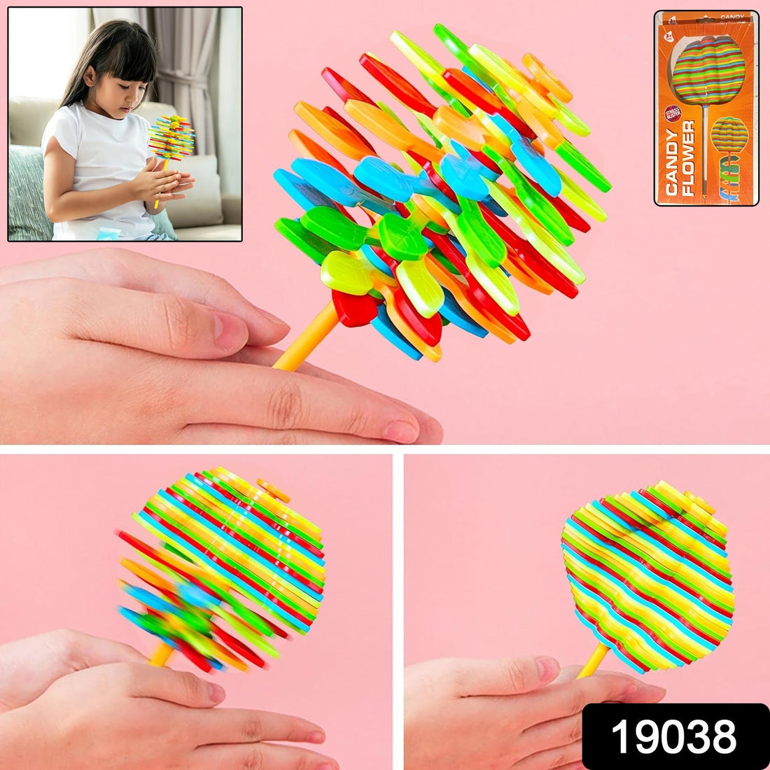 Spin Flower Candy toy displaying colorful spiral design for stress relief
